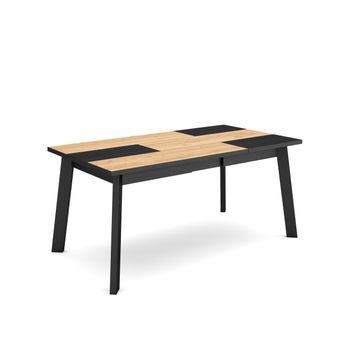 Mesa Comedor, Mesa Fija Cocina Y Salón, 170, Para 8 Comensales, Patas De Madera, Estilo Moderno, Roble Y Negro