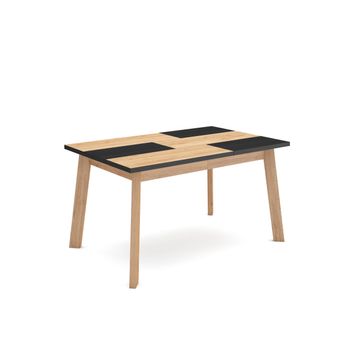 Mesa Comedor, Mesa Fija Cocina Y Salón, 140, Para 6 Comensales, Patas De Madera, Estilo Moderno, Roble Y Negro