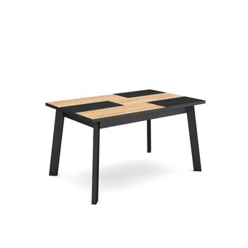 Mesa Comedor, Mesa Fija Cocina Y Salón, 140, Para 6 Comensales, Patas De Madera, Estilo Moderno, Roble Y Negro