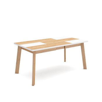 Mesa Comedor, Mesa Fija Cocina Y Salón, 170, Para 8 Comensales, Patas De Madera, Estilo Moderno, Roble Y Blanco