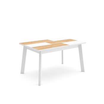 Mesa Comedor, Mesa Fija Cocina Y Salón, 140, Para 6 Comensales, Patas De Madera, Estilo Moderno, Roble Y Blanco