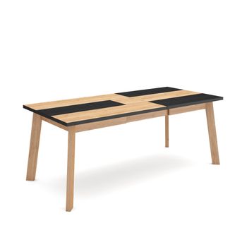 Mesa Comedor, Mesa Fija Cocina Y Salón, 200, Para 10 Comensales, Patas De Madera, Estilo Moderno, Roble Y Negro