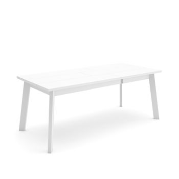 Mesa Comedor, Mesa Fija Cocina Y Salón, 200, Para 10 Comensales, Patas De Madera, Estilo Moderno, Blanco