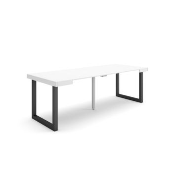 Mesa Consola Extensible, Mesa Comedor Plegable, 220, Para 10 Comensales, Patas Madera Maciza, Estilo Moderno, Blanco