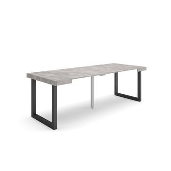 Mesa Consola Extensible, Mesa Comedor Plegable, 220, Para 10 Comensales, Patas Madera Maciza, Estilo Moderno, Cemento