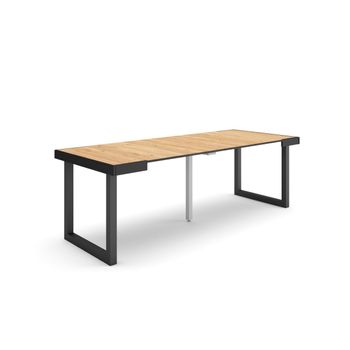 Mesa Consola Extensible, Mesa Comedor Plegable, 220, Para 10 Comensales, Patas Madera Maciza, Estilo Moderno, Negro Y Roble