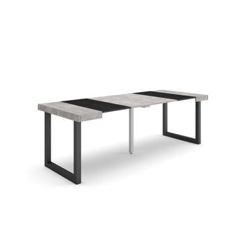 Mesa Consola Extensible, Mesa Comedor Plegable, 220, Para 10 Comensales, Patas Madera Maciza, Estilo Moderno, Cemento