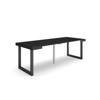 Mesa Consola Extensible, Mesa Comedor Plegable, 220, Para 10 Comensales, Patas Madera Maciza, Estilo Moderno, Negro