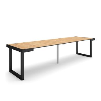 Mesa Consola Extensible, Mesa Comedor Plegable, 300, Para 14 Comensales, Patas Madera Maciza, Estilo Moderno, Roble