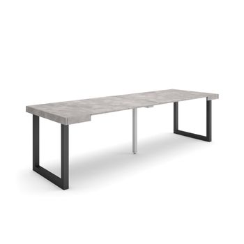 Mesa Consola Extensible, Mesa Comedor Plegable, 260, Para 12 Comensales, Patas Madera Maciza, Estilo Moderno, Cemento