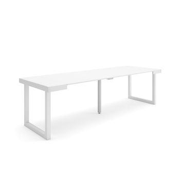 Mesa Consola Extensible, Mesa Comedor Plegable, 260, Para 12 Comensales, Patas Madera Maciza, Estilo Moderno, Blanco