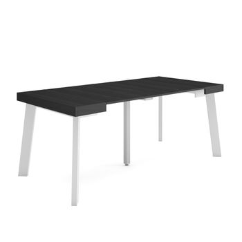 Mesa Consola Extensible, Mesa Comedor Plegable, 180, Para 8 Comensales, Patas De Madera, Estilo Moderno, Negro