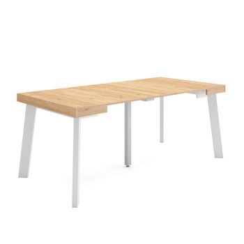 Mesa Consola Extensible, Mesa Comedor Plegable, 180, Para 8 Comensales, Patas De Madera, Estilo Moderno, Roble