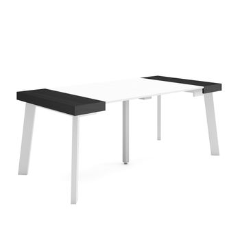 Mesa Consola Extensible, Mesa Comedor Plegable, 180, Para 8 Comensales, Patas De Madera, Estilo Moderno, Blanco Y Negro