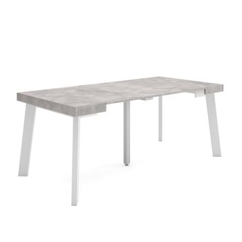 Mesa Consola Extensible, Mesa Comedor Plegable, 180, Para 8 Comensales, Patas De Madera, Estilo Moderno, Cemento