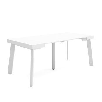 Mesa Consola Extensible, Mesa Comedor Plegable, 180, Para 8 Comensales, Patas De Madera, Estilo Moderno, Blanco