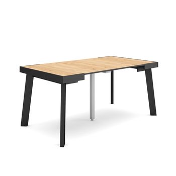 Mesa Consola Extensible, Mesa Comedor Plegable, 160, Para 8 Comensales, Patas De Madera, Estilo Moderno, Roble