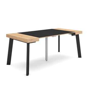 Mesa Consola Extensible, Mesa Comedor Plegable, 180, Para 8 Comensales, Patas De Madera, Estilo Moderno, Roble Y Negro