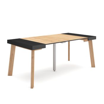 Mesa Consola Extensible, Mesa Comedor Plegable, 180, Para 8 Comensales, Patas De Madera, Estilo Moderno, Negro Y Roble