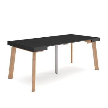 Mesa Consola Extensible, Mesa Comedor Plegable, 180, Para 8 Comensales, Patas De Madera, Estilo Moderno, Negro