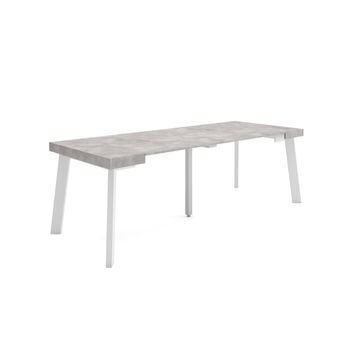 Mesa Consola Extensible, Mesa Comedor Plegable, 220, Para 10 Comensales, Patas De Madera, Estilo Moderno, Cemento