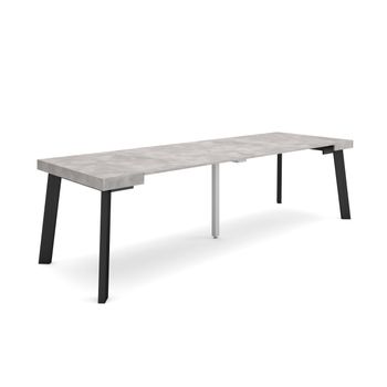 Mesa Consola Extensible, Mesa Comedor Plegable, 260, Para 12 Comensales, Patas De Madera, Estilo Moderno, Cemento