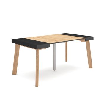 Mesa Consola Extensible, Mesa Comedor Plegable, 160, Para 8 Comensales, Patas De Madera, Estilo Moderno, Negro Y Roble