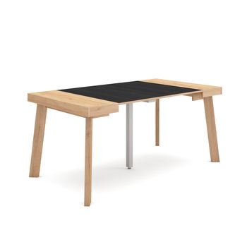 Mesa Consola Extensible, Mesa Comedor Plegable, 160, Para 8 Comensales, Patas De Madera, Estilo Moderno, Roble Y Negro