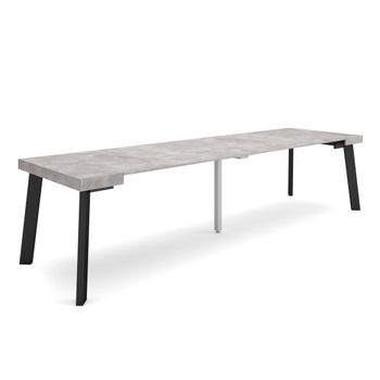 Mesa Consola Extensible, Mesa Comedor Plegable, 300, Para 14 Comensales, Patas De Madera, Estilo Moderno, Cemento