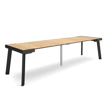 Mesa Consola Extensible, Mesa Comedor Plegable, 300, Para 14 Comensales, Patas De Madera, Estilo Moderno, Roble