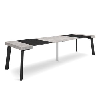 Mesa Consola Extensible, Mesa Comedor Plegable, 300, Para 14 Comensales, Patas De Madera, Estilo Moderno, Cemento