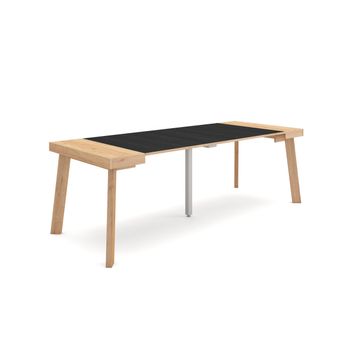 Mesa Consola Extensible, Mesa Comedor Plegable, 220, Para 10 Comensales, Patas De Madera, Estilo Moderno, Roble Y Negro