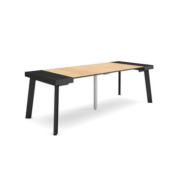 Mesa Consola Extensible, Mesa Comedor Plegable, 220, Para 10 Comensales, Patas De Madera, Estilo Moderno, Negro Y Roble