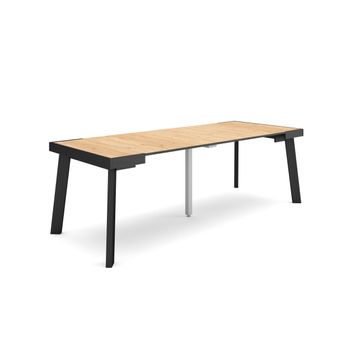 Mesa Consola Extensible, Mesa Comedor Plegable, 220, Para 10 Comensales, Patas De Madera, Estilo Moderno, Roble