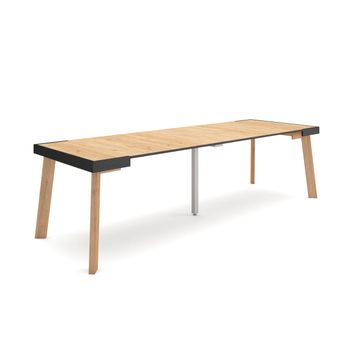 Mesa Consola Extensible, Mesa Comedor Plegable, 260, Para 12 Comensales, Patas De Madera, Estilo Moderno, Roble