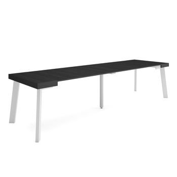 Mesa Consola Extensible, Mesa Comedor Plegable, 300, Para 14 Comensales, Patas De Madera, Estilo Moderno, Negro