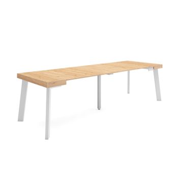 Mesa Consola Extensible, Mesa Comedor Plegable, 260, Para 12 Comensales, Patas De Madera, Estilo Moderno, Roble