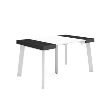 Mesa Consola Extensible, Mesa Comedor Plegable, 140, Para 6 Comensales, Patas De Madera, Estilo Moderno, Blanco Y Negro