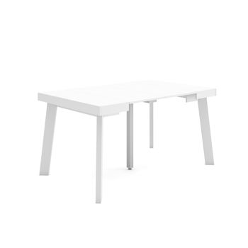 Mesa Consola Extensible, Mesa Comedor Plegable, 140, Para 6 Comensales, Patas De Madera, Estilo Moderno, Blanco