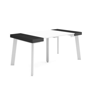 Mesa Consola Extensible, Mesa Comedor Plegable, 160, Para 8 Comensales, Patas De Madera, Estilo Moderno, Blanco Y Negro