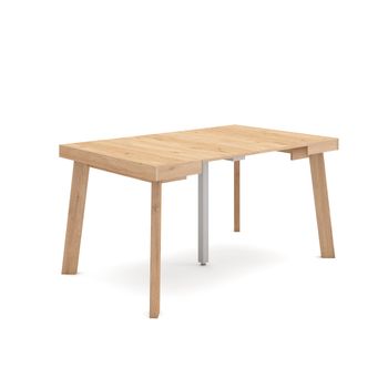 Mesa Consola Extensible, Mesa Comedor Plegable, 140, Para 6 Comensales, Patas De Madera, Estilo Moderno, Roble