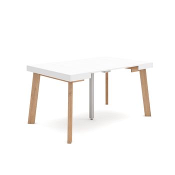 Mesa Consola Extensible, Mesa Comedor Plegable, 140, Para 6 Comensales, Patas De Madera, Estilo Moderno, Blanco