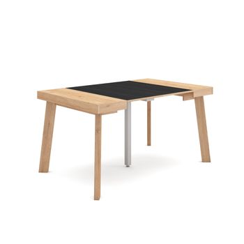 Mesa Consola Extensible, Mesa Comedor Plegable, 140, Para 6 Comensales, Patas De Madera, Estilo Moderno, Roble Y Negro