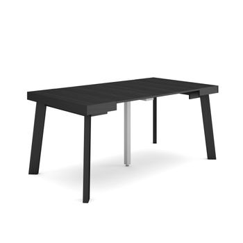 Mesa Consola Extensible, Mesa Comedor Plegable, 160, Para 8 Comensales, Patas De Madera, Estilo Moderno, Negro