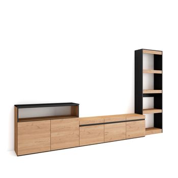 Muebles De Salón Para Tv, Conjunto De Muebles Comedor, 310x186x35cm, Para Tv Hasta 65", Mueble Televisión, Estilo Moderno, Roble Y Negro