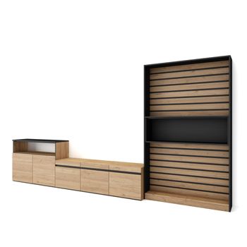 Muebles De Salón Para Tv, Conjunto De Muebles Comedor, 360x186x35cm, Para Tv Hasta 65", Mueble Televisión, Estilo Moderno, Roble Y Negro