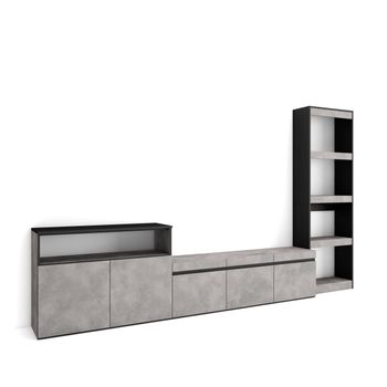 Muebles de Salón para TV, 260x186x35cm, Para TV hasta 65, Chimenea  eléctrica, Cemento