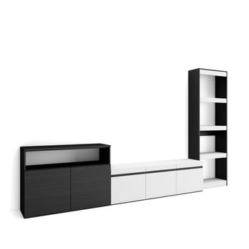 Muebles De Salón Para Tv, Conjunto De Muebles Comedor, 310x186x35cm, Para Tv Hasta 65", Mueble Televisión, Estilo Moderno, Blanco Y Negro