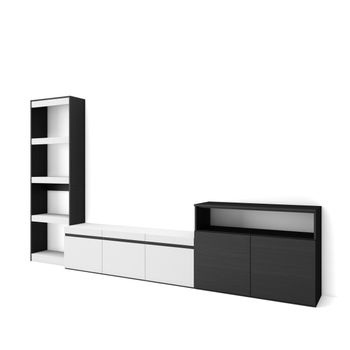 Muebles De Salón Para Tv, Conjunto De Muebles Comedor, 310x186x35cm, Para Tv Hasta 65", Mueble Televisión, Estilo Moderno, Blanco Y Negro