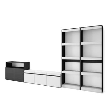 Muebles De Salón Para Tv, Conjunto De Muebles Comedor, 370x186x35cm, Para Tv Hasta 65", Mueble Televisión, Estilo Moderno, Blanco Y Negro